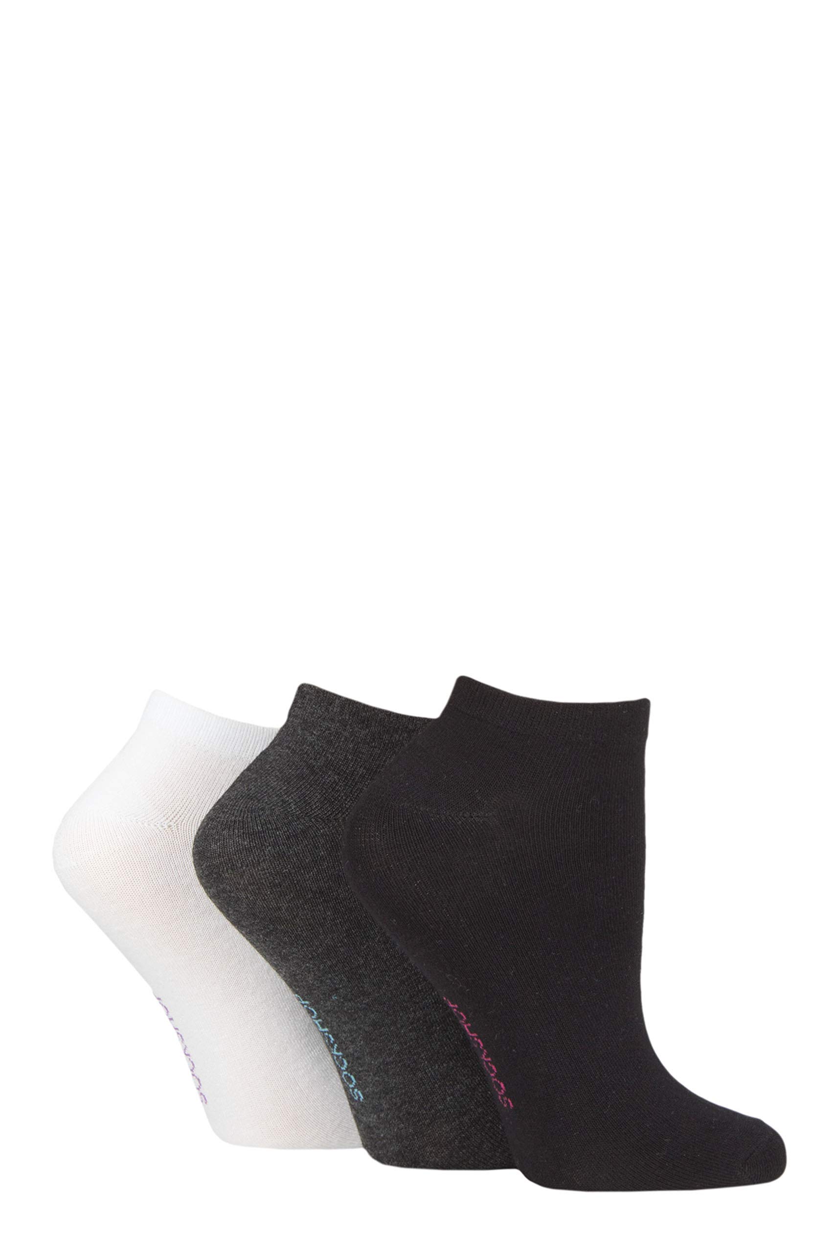 SockShop Ladies Striped, Plain and Mesh Bamboo Trainer Socks Pack of 3 Black/Grey/White Plain 4-8