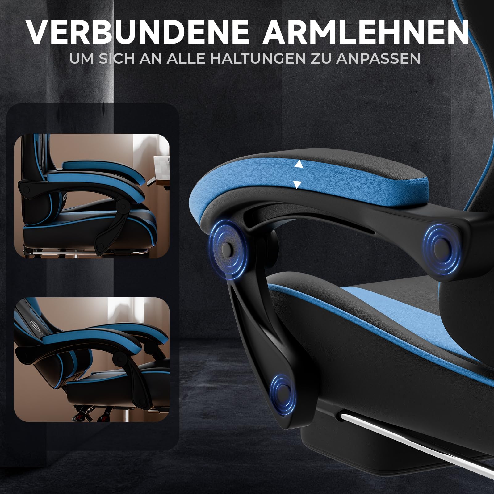 Gaming Stuhl, ergonomiischer Bürostuhl, höhenverstellbar Gamer Chair mit ausziehbarer Fußstütze, Computerstuhl mit Lendenstütze, Gaming Sessel 135°