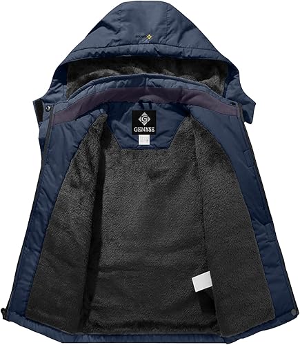 Miniatura 6 de GEMYSE Chaqueta de esquí impermeable para niños con capucha de forro polar resistente al viento chaqueta de invierno