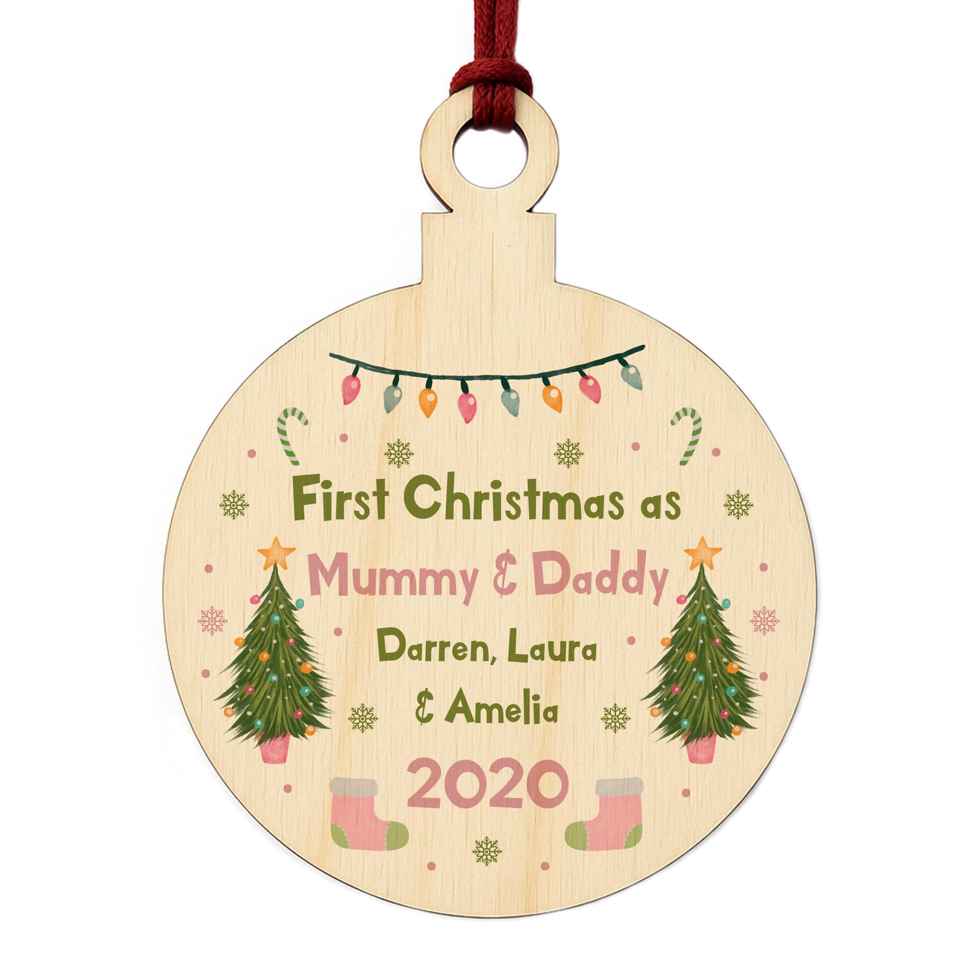 First Christmas Bauble For New Mummy And Daddy Wood Tree Decoration Gift