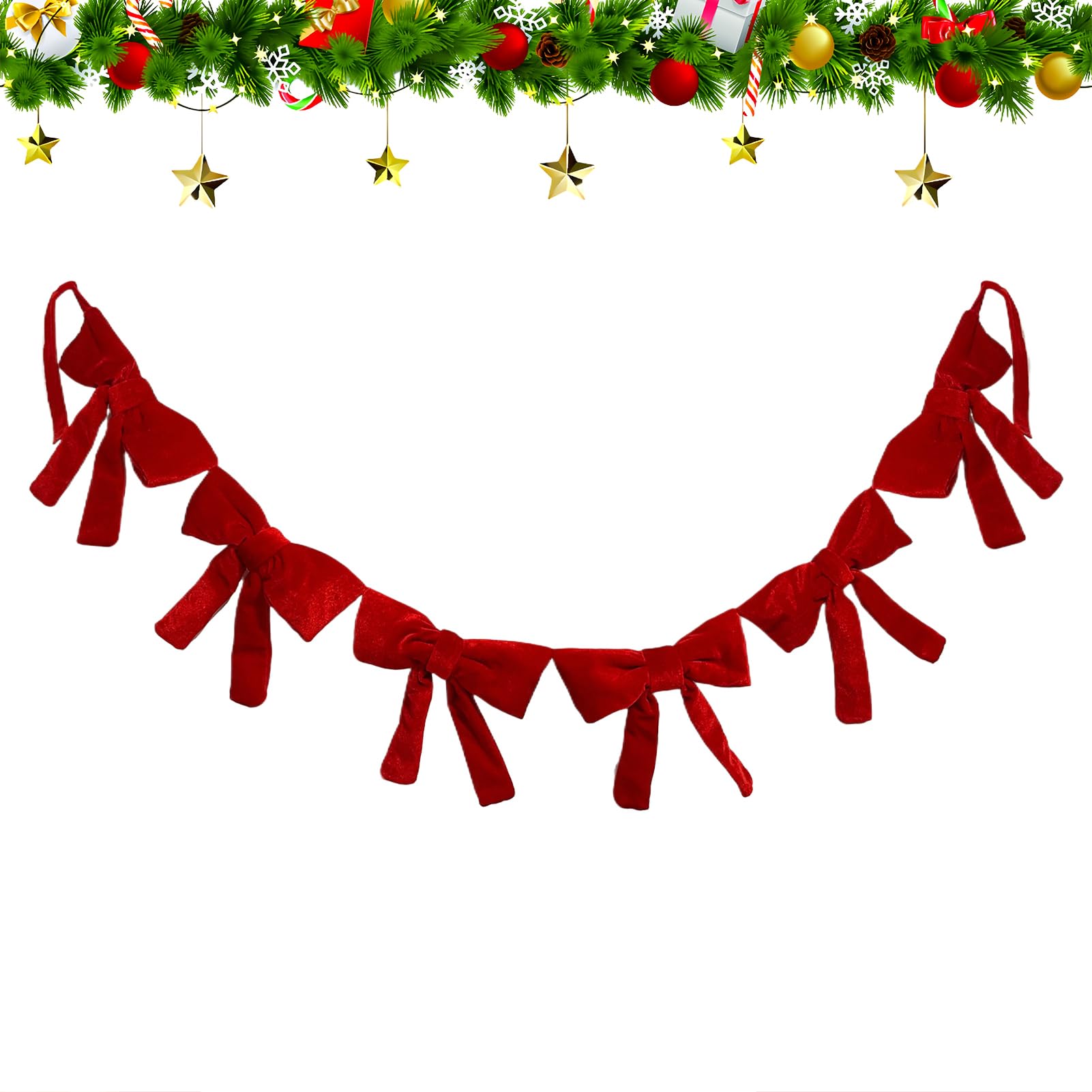 Nœuds pour Noël en velours rouge | Ornement décoratif pour sapin et guirlande de fête