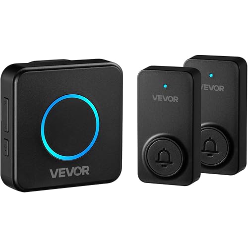 VEVOR Wireless Doorbell Kit, IP54 Waterproof Door Chime Ranges up to 1000 ft, 5 Adjustable Volumes, 48 Ringtones, Easy Installation, Wireless Doorbell Ideal for Home, Doorway, Classroom, Office, Black