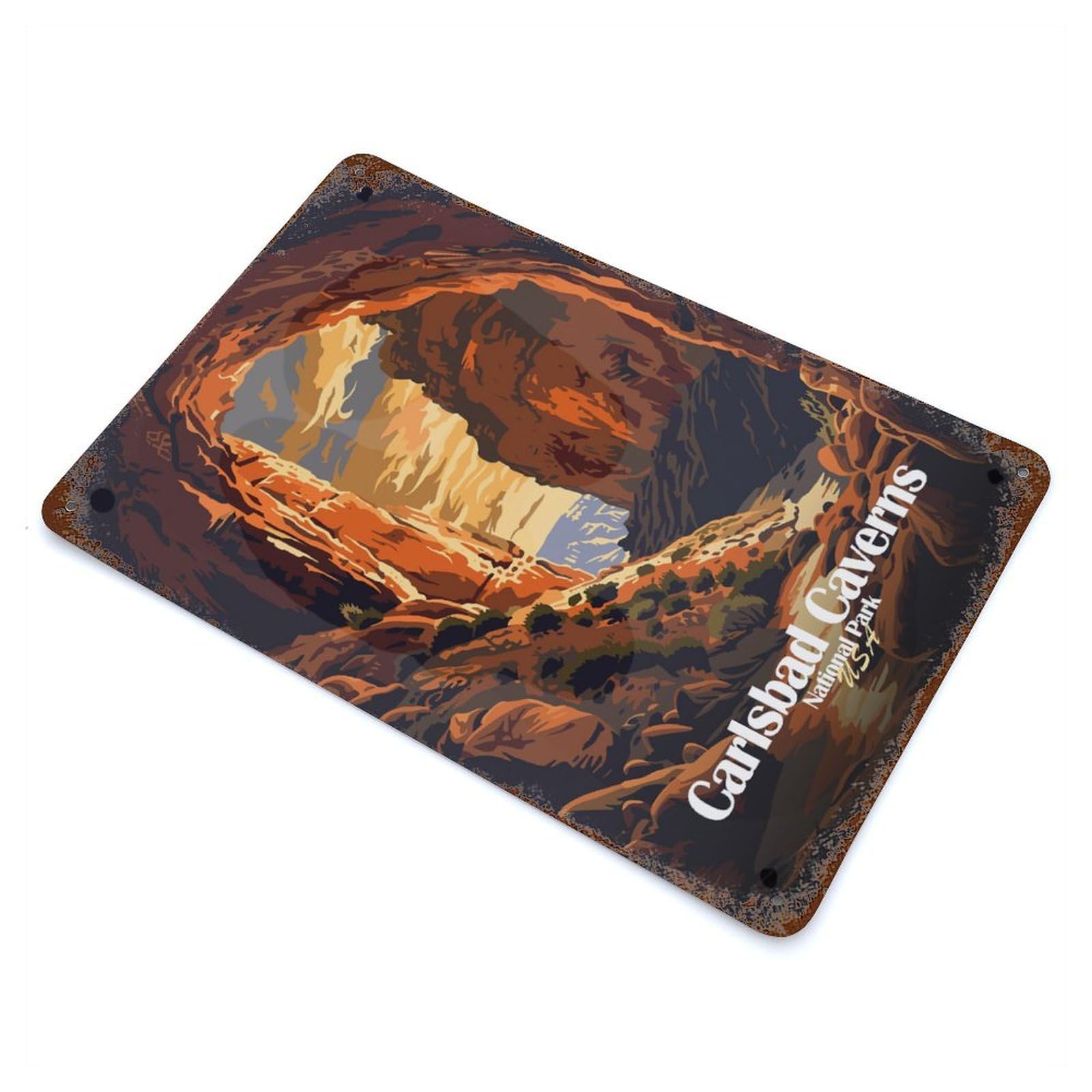 Carlsbad Caverns National Park 11.8"x7.9" Rust Effect Tin Sign, Decorative Metal Wall Art for Garage, Bar And Workshop Decor