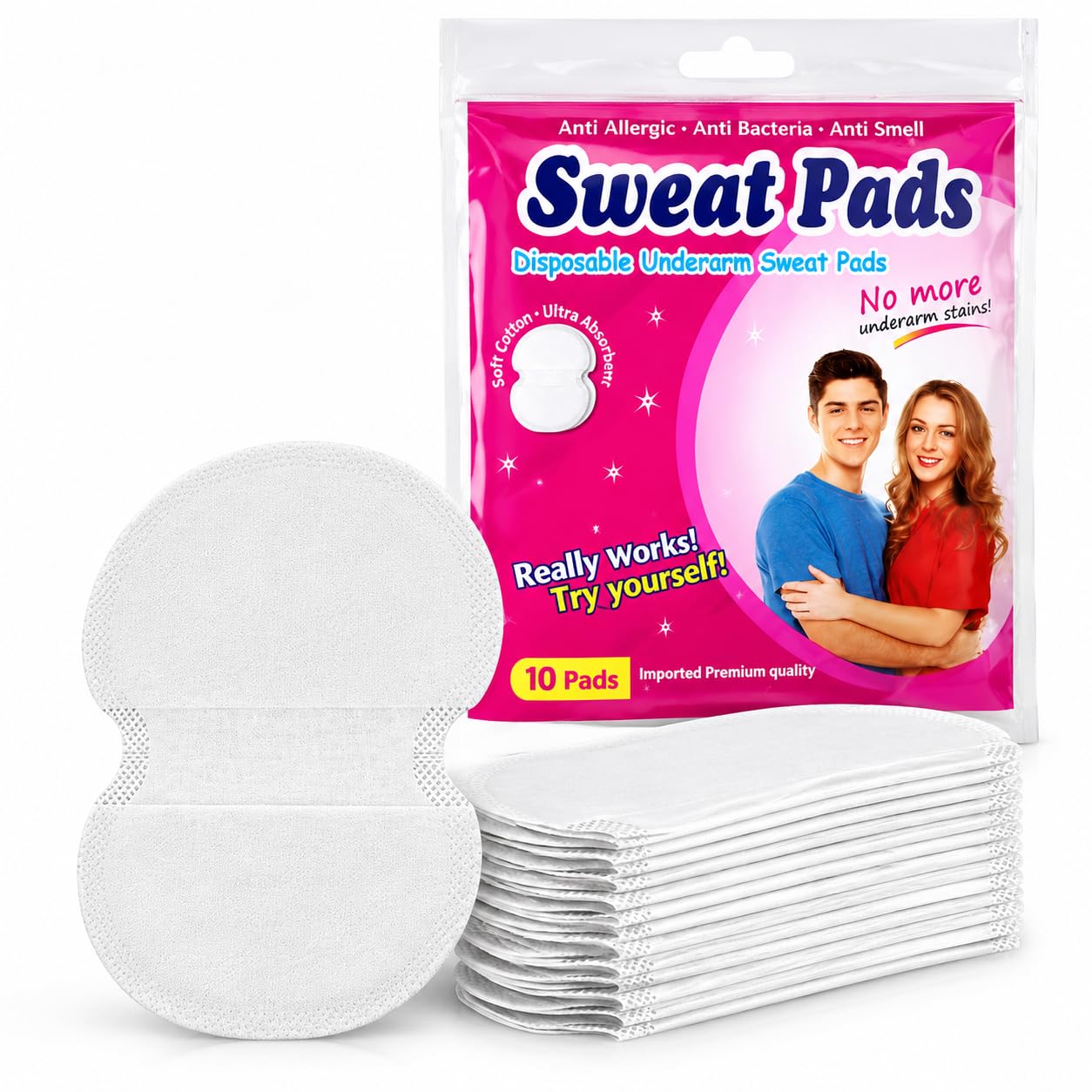 Sweat Pad for Women Blouse, Disposable Underarm Sweat Pads, Folded, Sweat Absorbent, Stain Proof, with Anti-Bacterial technology, Absorbs Unpleasant Odour, Skin Friendly, Safe on Fabrics