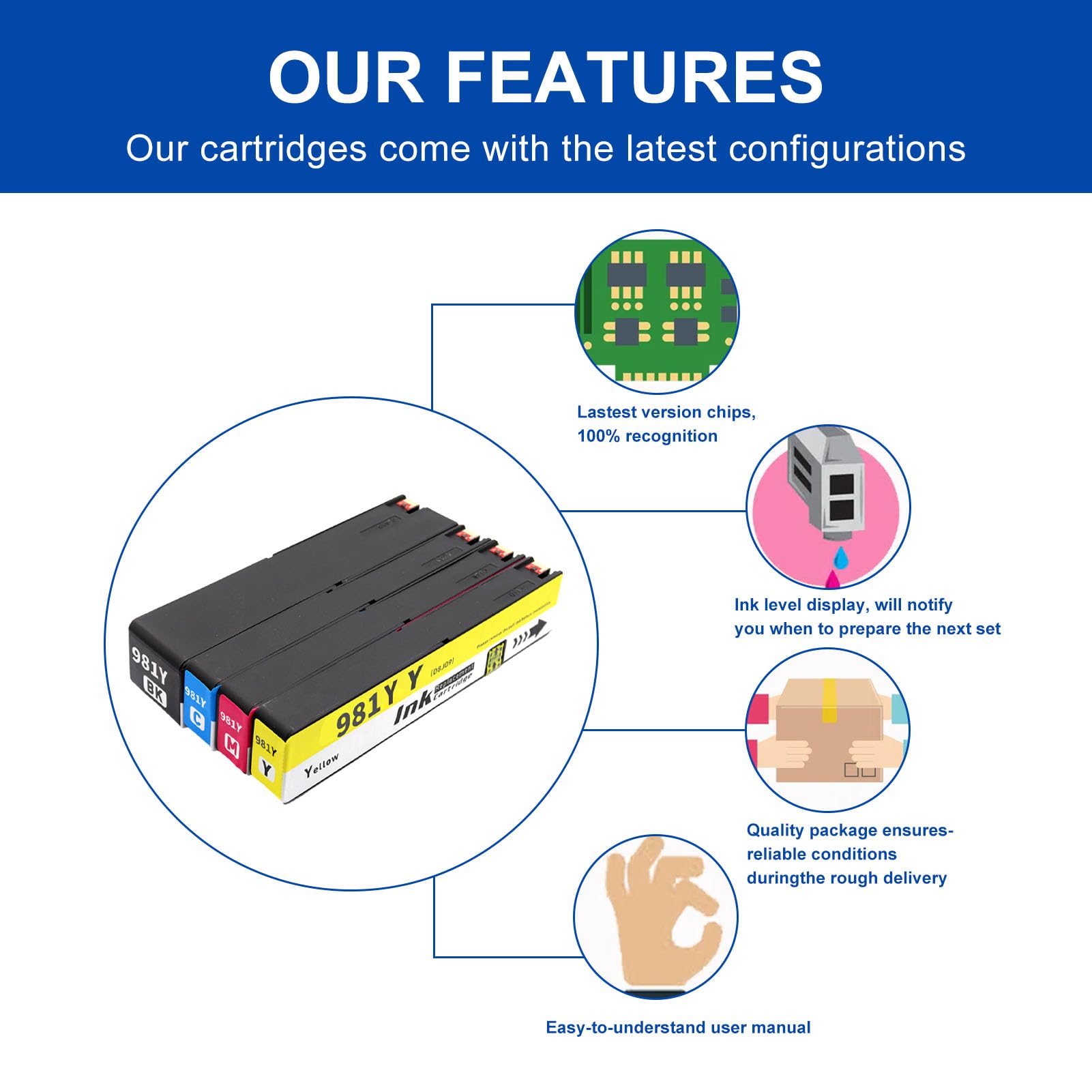 981X Ink Cartridges 4-Pack Replacement For HP PageWide 556/586 Printers - High Yield