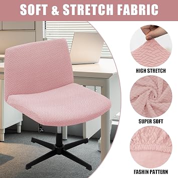 ele ELEOPTION Armless Chair Cover Stretch Armless Desk Office Chair Covers Home Furniture Protector Slipcover Weave Pink Color