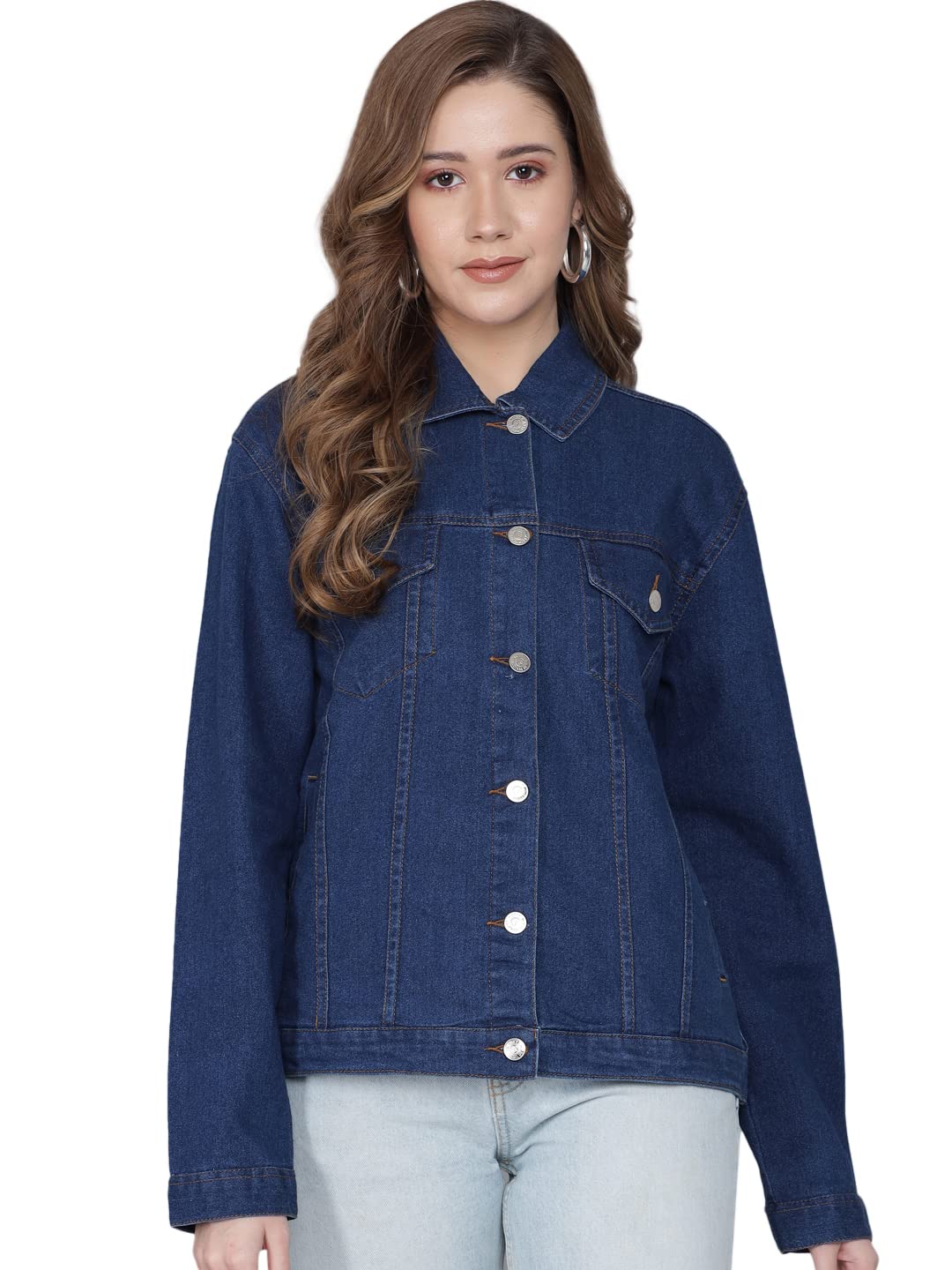 kotty Women Dark Blue Full Sleeve Solid Denim jacket-picture-53