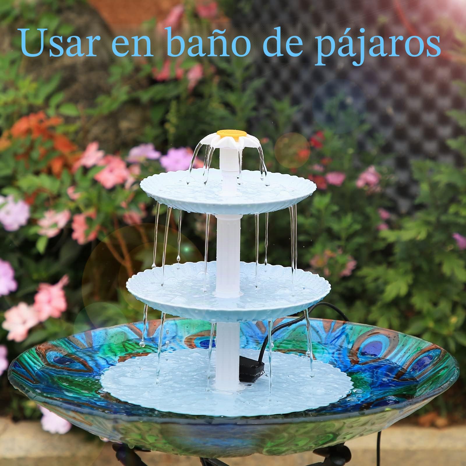 AISITIN 3,5W Kit de Fuente Solar de para Baños de Pájaros, Fuente de Cascada Solar Desmontable para Baños de Pájaros, Cuencos de Agua, Alimentador de Pájaros al Aire Libre(3,5w