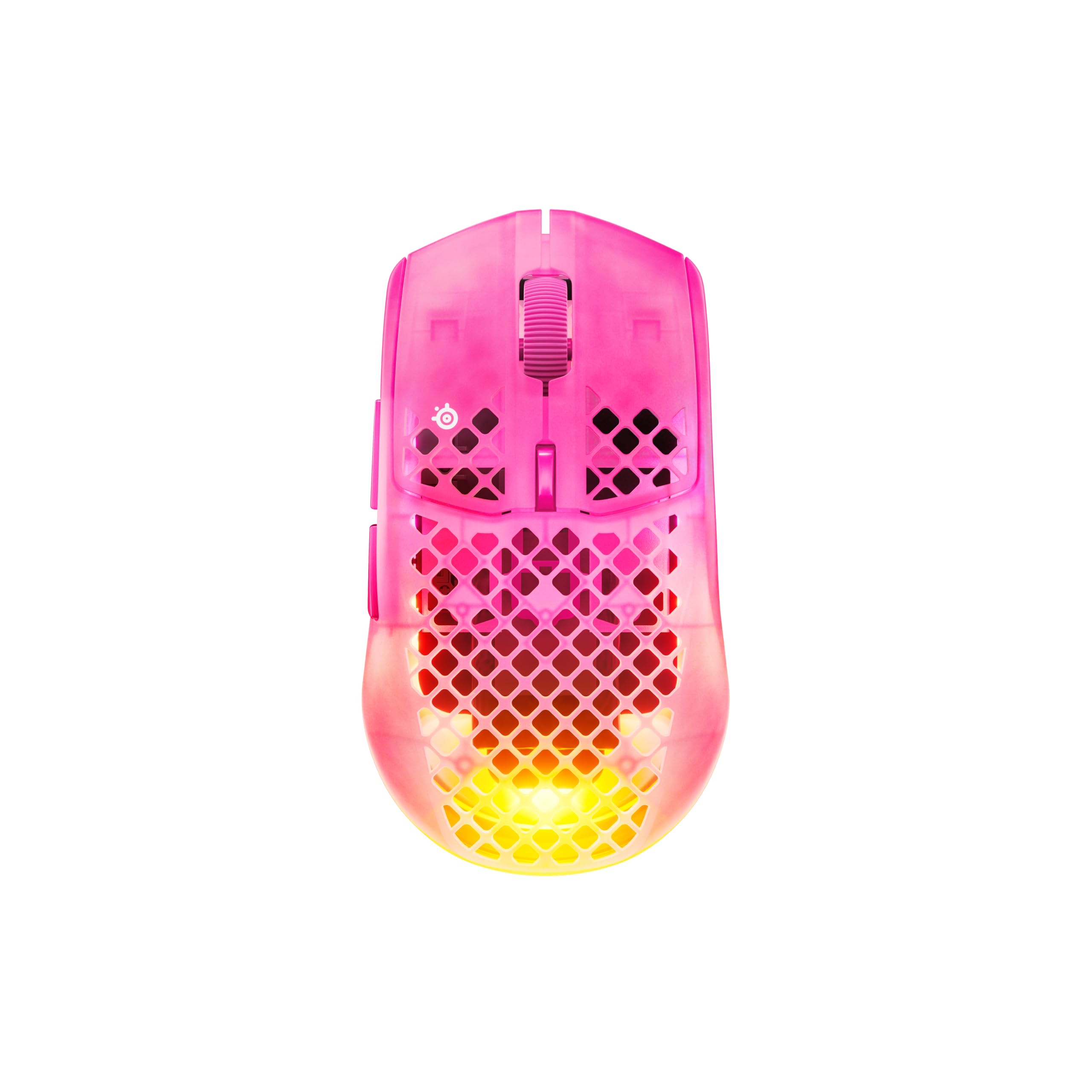 SteelSeries Aerox 3 Wireless Gen 2 – superlekka mysz dla graczy, polling 4K, sensor optyczny 26K DPI, 200 godzin pracy, wodoodporność IP54, 80 mln kliknięć, RGB, ślizgacze 100% PTFE, Magenta Haze