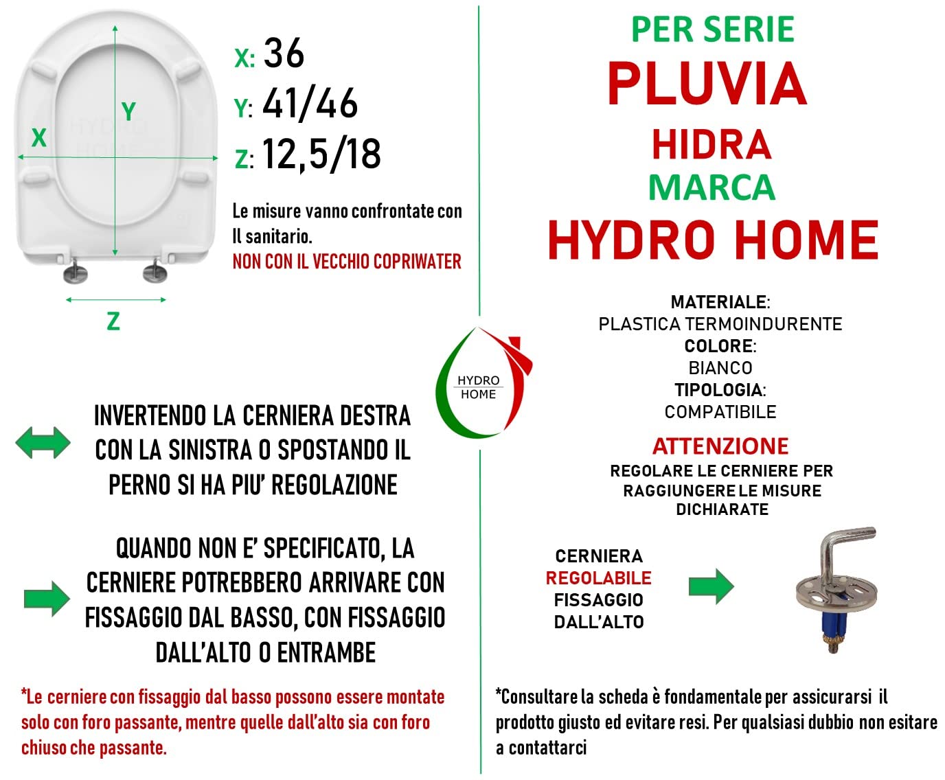 HYDRO HOME WC-Sitz Für Hidra Pluvia – Weiß, Aus Wärmeisolierendem Kunststoff, Made In Italy