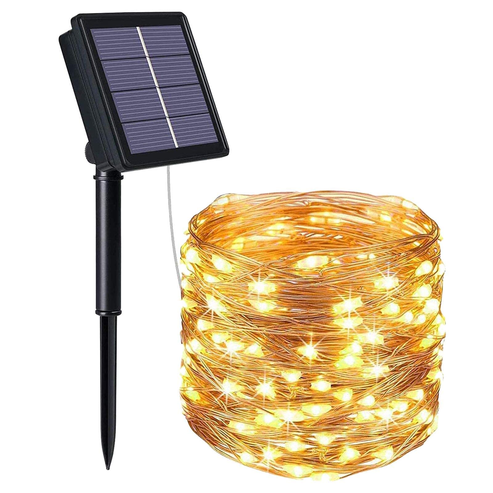 flintronic Luces Exterior Solar, 1PCS-32M-300LED-8 Modos Cadena de Luces Decoracion para Navidad, Luces LED Solares Exteriores Jardin para Navidad, Bodas, Fiestas, Jardines, Terraza-Blanco Cálido