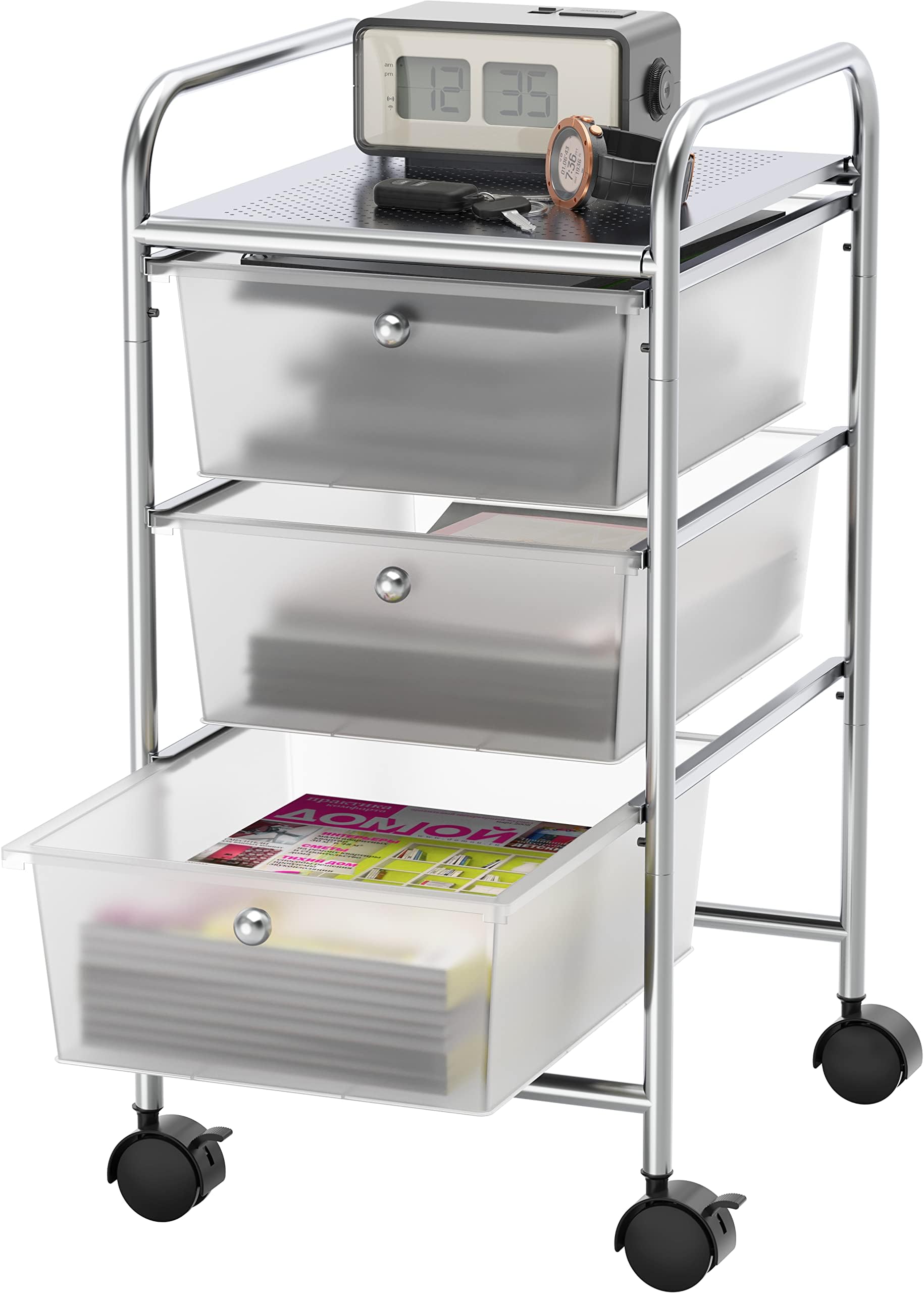 Simple Houseware Utility Cart with 3 Drawers Rolling Storage Art Craft Organizer on Wheels