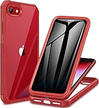 CENHUFO Anti Spy Case for iPhone SE 2022/iPhone SE 2020/iPhone 8/iPhone 7, with Tempered Glass Screen Protector Anti-Spy, 360° Shockproof Full Cover Double Sided Phone Case-Red