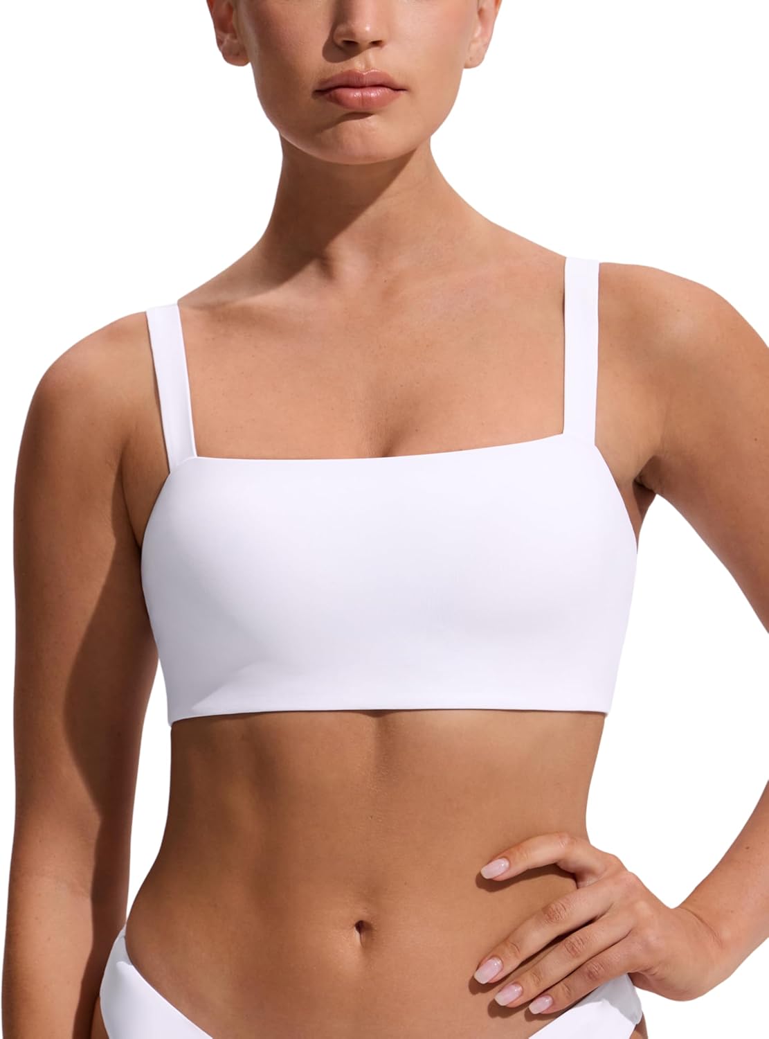 CRZ YOGA Square Neck Bikini Tops for Women - Padded Wide Straps Full Coverage Bathing Suit Swim Bra