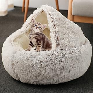 Cat Bed Medium Plush Pet Bed Calming Pillow Cat Cushion Bed for Indoor Cats Washable Puppy Kitten Pet Sofa Fluffy Donut Dog Bed Soft Anti Anxiety Bed,65cm,Coffee