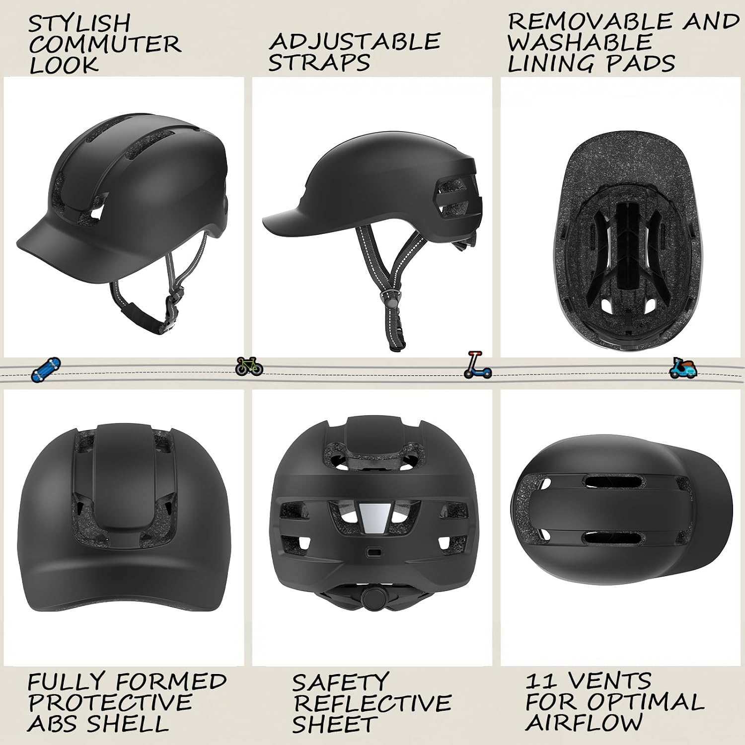 Adult Bike Helmet with Visor, CPSC 1203 Certified | Lightweight Adjustable 11 Vents Baseball Cap Style, Women & Men Bicycle Commuter Cycling Road Scooter City Riding E-Bike