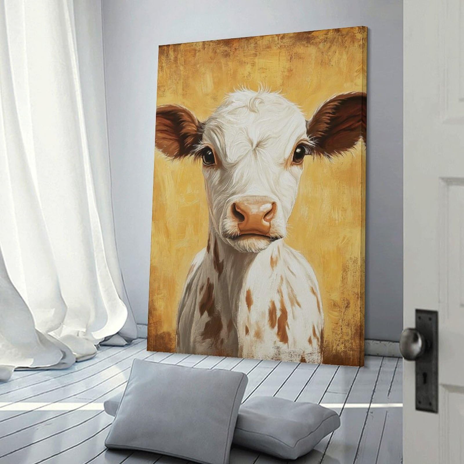 Junmoney Frame-Style-18 Calf Portrait Canvas Wall Art 16X24inch(40X60cm), For Workspace Walls, Study Corners Or Bedrooms, Wall Art That Adds Style To Work Areas