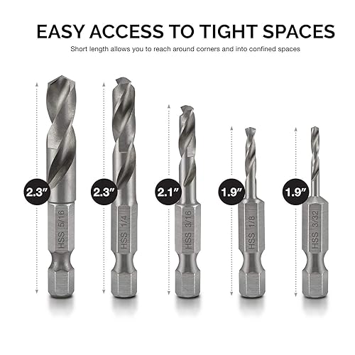 Miniatura 13 de NEIKO Juego de brocas avellanadoras 10218A para madera y metal, vástago triplano de 1/4 pulgadas, 5 brocas avellanadas, acero de alta velocidad M2