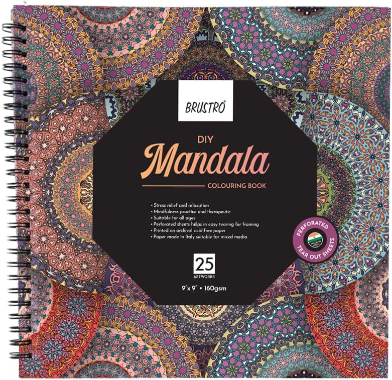Brustro DIY Mandala Colouring Book 9"x9" (Inches) 160 GSM 25 Perforated Sheets