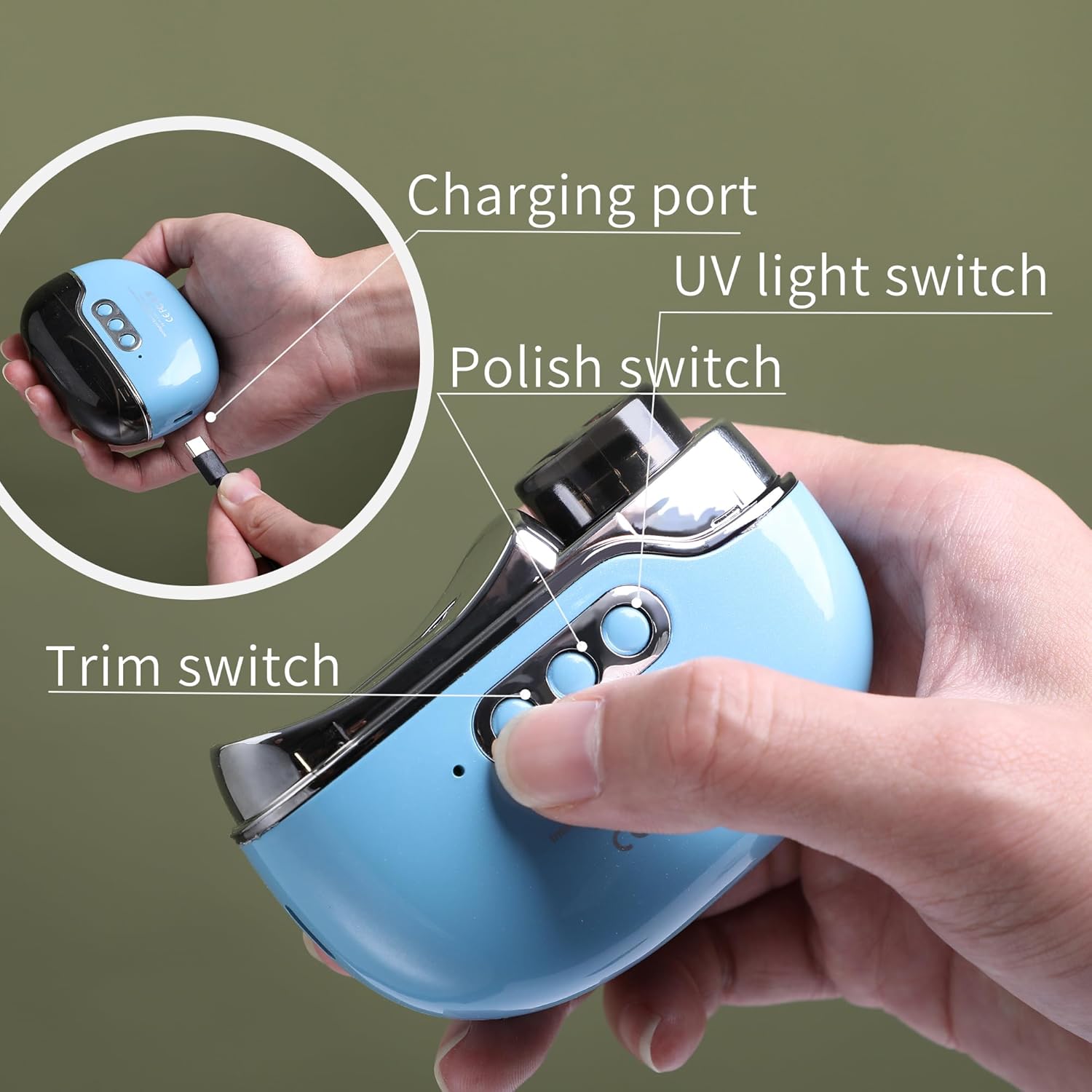 4-in-1 Automatic Electric Nail Clipper with UV Lamp & Polisher, 3-Speed USB Rechargeable Trimmer for Seniors – Safe Nail Filer Gift for Parents Red