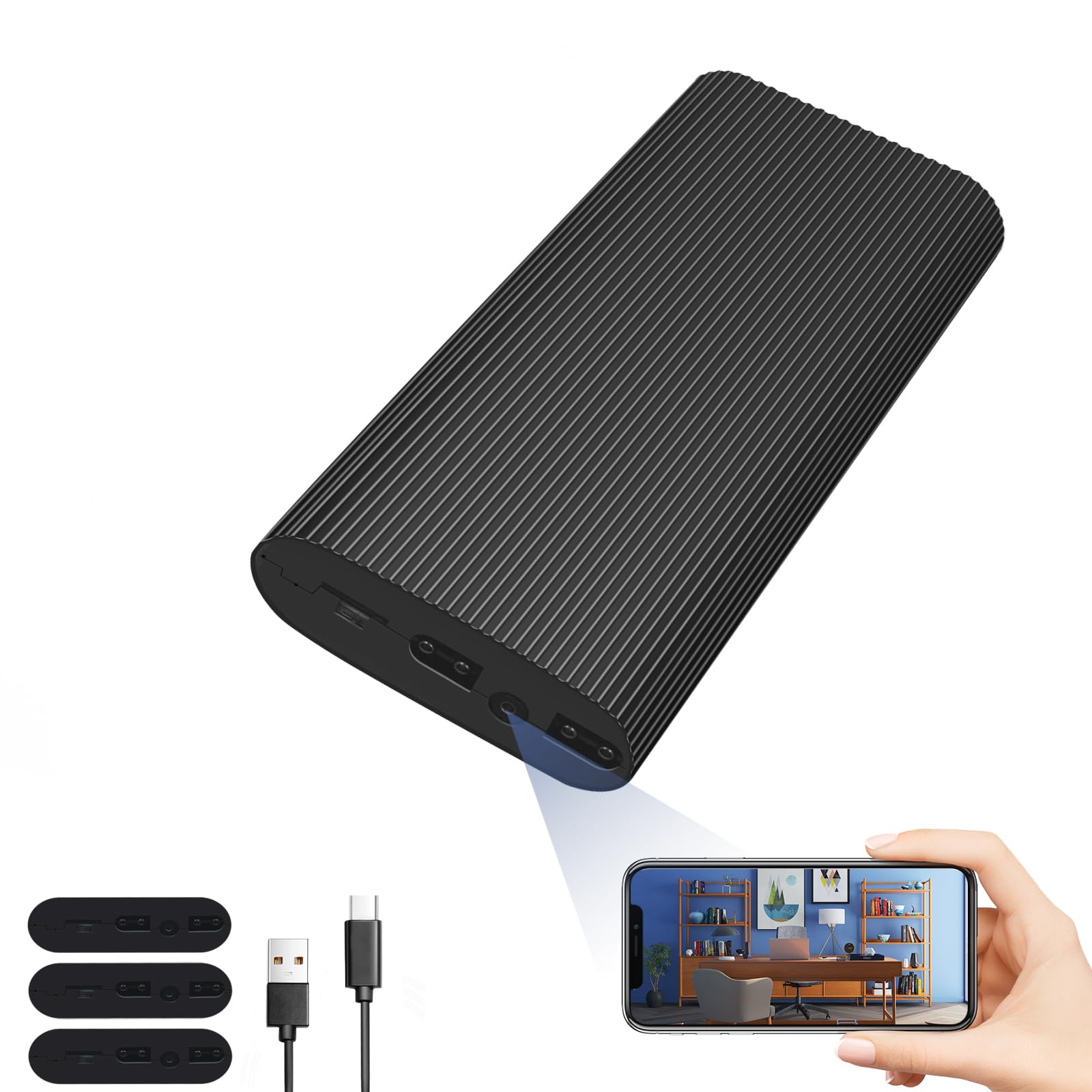 Telecamera con Power Bank WiFi HD 1080P con Registratore Video, Rilevamento di Movimento, Registrazione Ciclica, Visualizzazione Remota, Piccola Telecamera Nanny da 5000 mAh per Sicurezza
