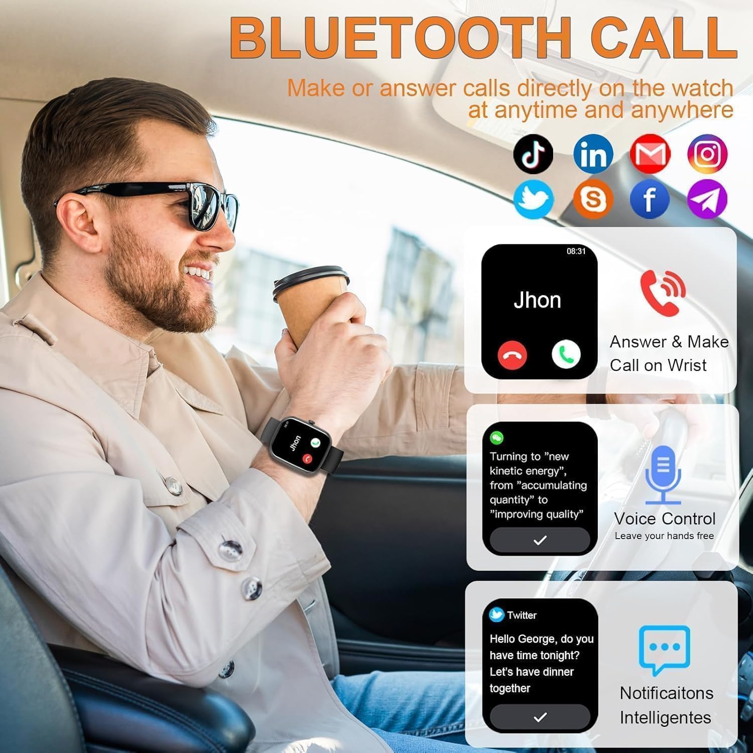 2026 Smartwatch Uomo Donna, 100+ Sportive Fitness Tracker con Sonno Contapassi Cardiofrequenzimetro, 1.91" Smartwatch con Effettua/Risposta Chiamate, Impermeabil IP68 Smart Watch per Android/iOS