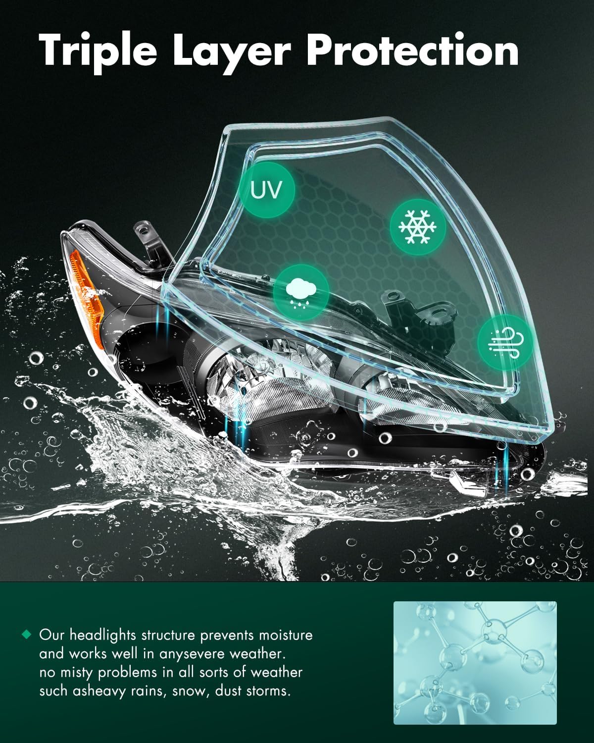 SCITOO Headlights for 2011 2012 2013 for Toyota Corolla Pair Headlight Assembly Black Housing Amber Reflector TO2502204