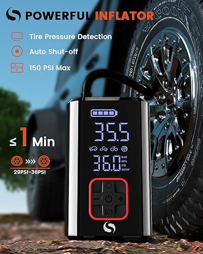 Miniatura 2 de Inflador de neumáticos, compresor de aire portátil, bomba de aire inteligente para neumáticos de automóvil con manómetro (150 PSI) - Bomba de