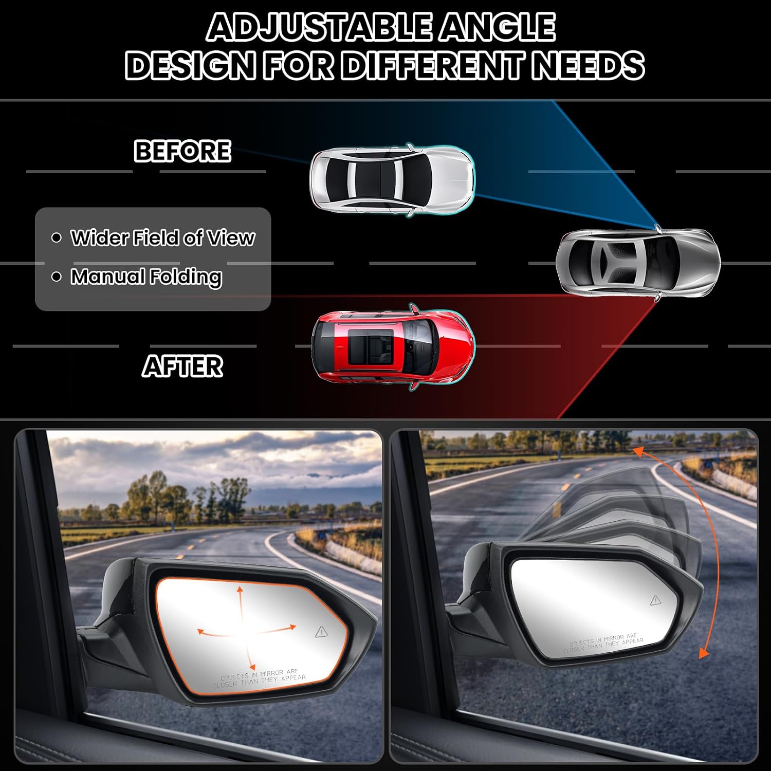 Passenger Side Mirror Compatible with 2021 2022 2023 2024 2025 Hyundai Elantra w/Blind Spot Detection Heated Manual Folding Power Glass Rear View Mirror Replace 87620AB040 Black 7 Pins