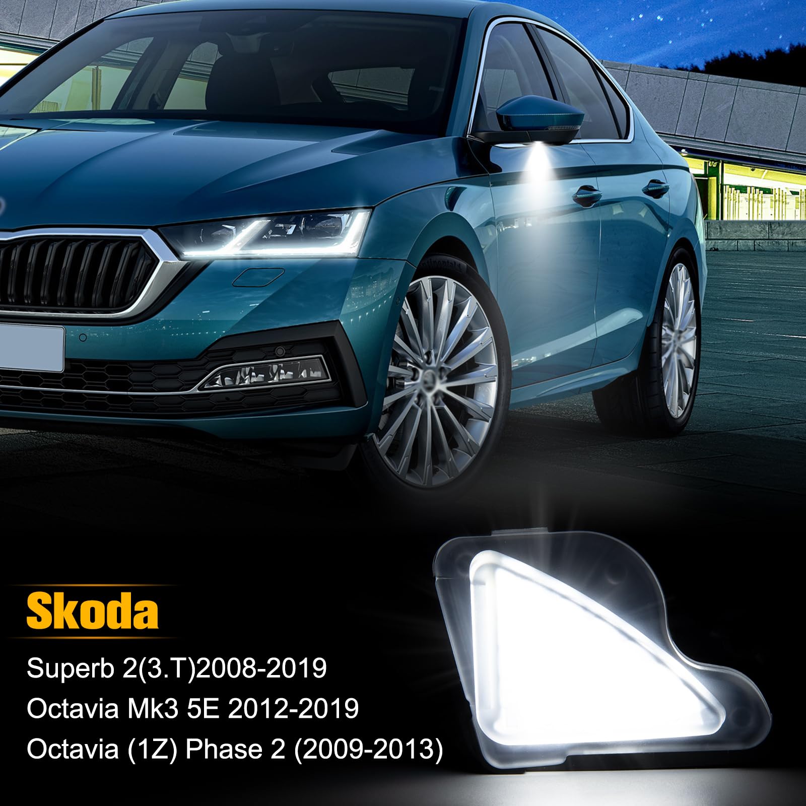 LED oświetlenie lusterek do Skody Superb 2 Octavia Mk3 5E 1Z faza 2, oświetlenie lusterka, 2 sztuki, Canbus wolny od błędów