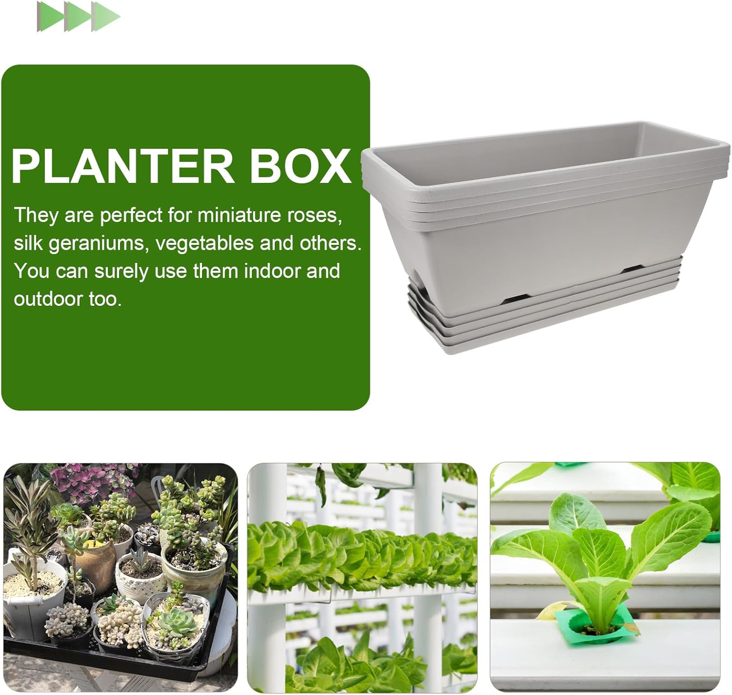 BESPORTBLE Window Box Planter, 4 Pcs 17 Inches Rectangle Flower Pots with Drainage Holes and Trays, Plastic Flower Box Vegetable Planters for Outdoor Indoor Plants Garden Home Decor