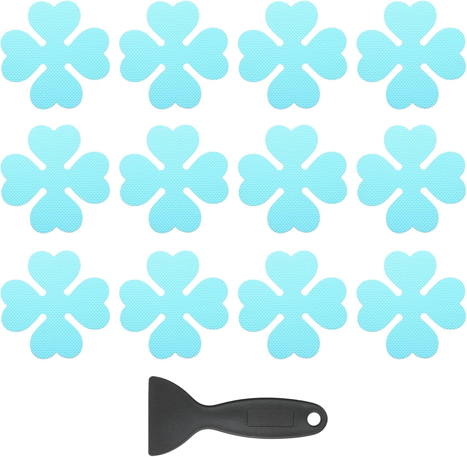 PATIKIL 12 Pcs Non Slip Bathtub Stickers, Anti Slip Shower Stickers with Scraper Bathroom Shower Floor Decals Four Leaf Shape Cute Treads Tubs, Blue