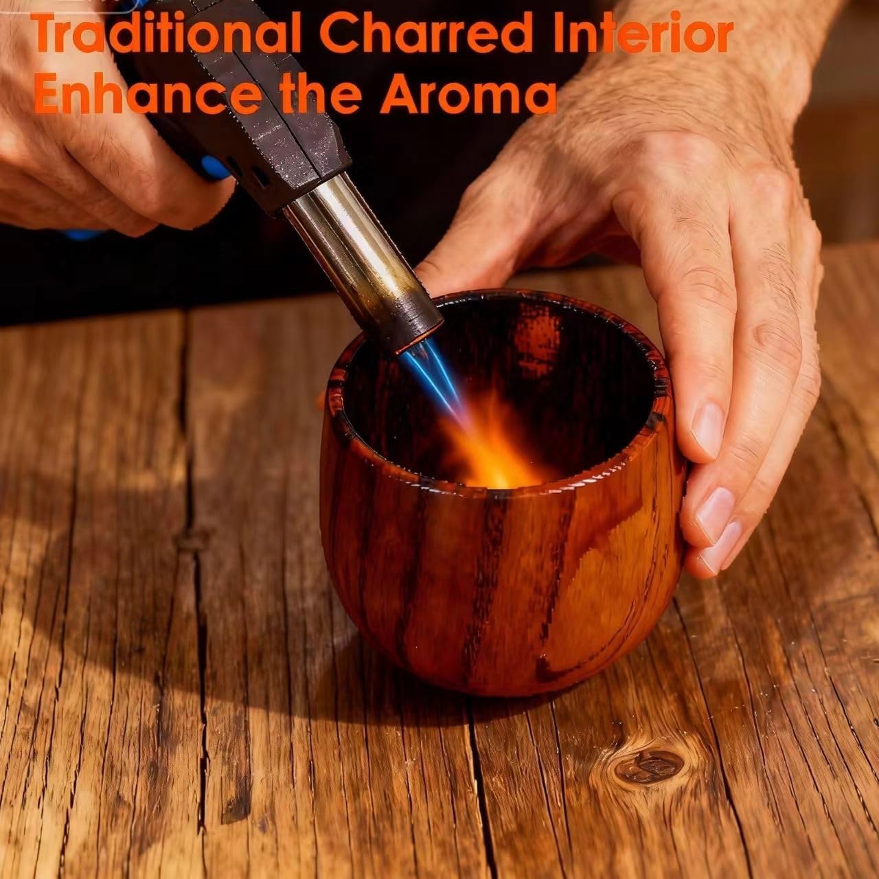 2 Pack Charred Wooden Whiskey Glasses,Portable Camping use,Old Fashioned Cocktail Cups,Charred Wooden Bourbon Drinking Glass,Bourbon Gifts for Men,Dad,or Brother,Whiskey Tumbler