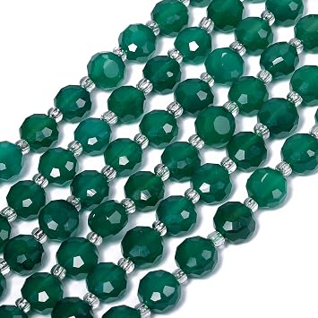 85mm Green Agate Natural Stone Beads for Jewelry Making About 35-40pcs 1 Strand 15" Drilled Flat Faceted Cabochon Gemstone Beads for Bracelets Necklace DIY Crafts