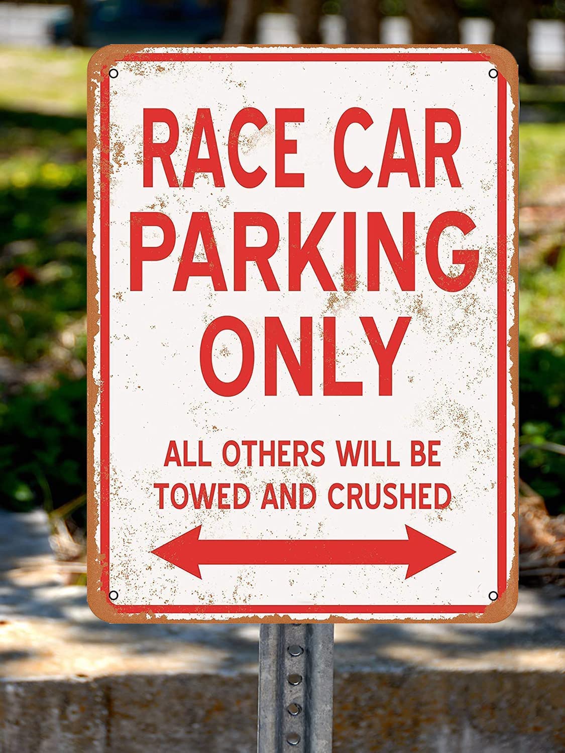 Targa Metallica Vintage "Race Car Parking Only" 20x30cm: Decorazione Da Parete Per Garage E Officina