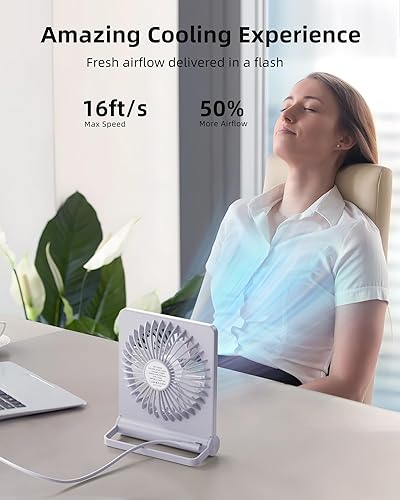 Miniatura 3 de Koonie Ventilador USB, ventilador de escritorio pequeño ultra silencioso de viento fuerte, inclinación de 220, plegable, 3 velocidades, ajustable,