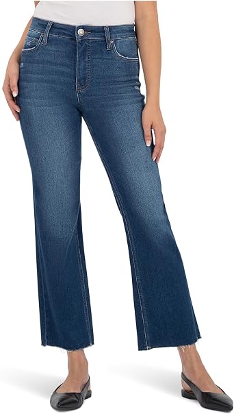 KUT from the Kloth Kelsey High-Rise Fab Ab Ankle Flare-Inset Leg