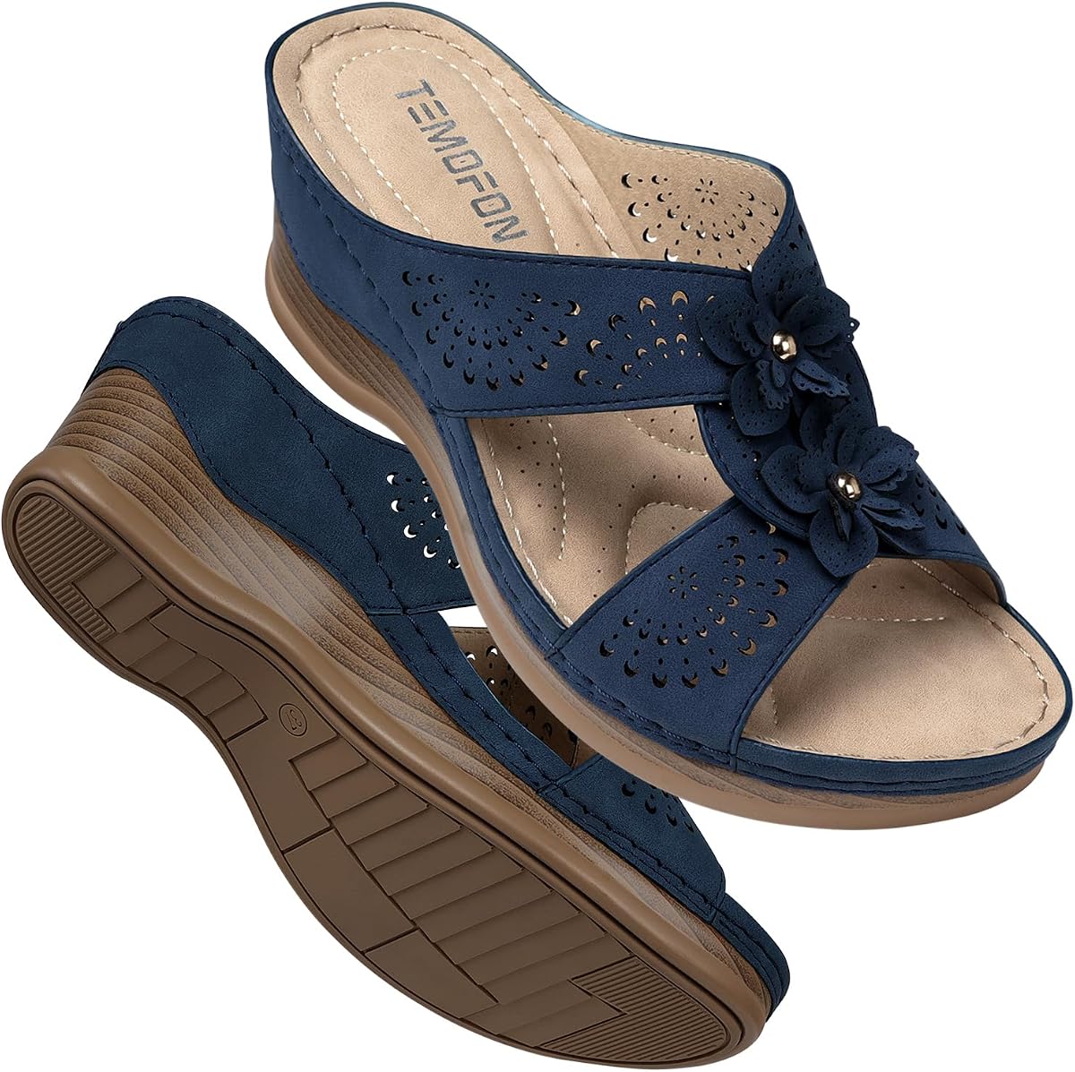 Womens Wedge Sandals Leather: Comfortable Walking Shoes Summer | Fit Wide Foot - Cute Style - Wear True Size 5-11