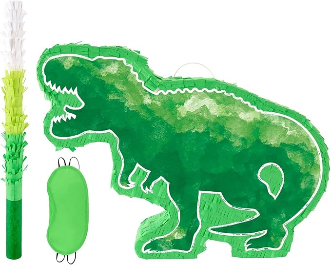 WERNNSAI Dinosaur Piñata - Watercolor Green Dinosaur Piñata Birthday Piñata with Stick and Blindfold for Kids Birthday Party Game Classroom Activities Dinosaur Themed Party Decor(16.9’’ x 12.9’’)
