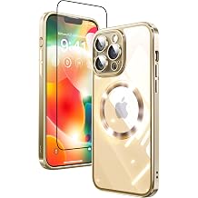 2 in 1 for iPhone 11 Pro Max Case Crystal Clear, Not Yellowing, Compatible with Magsafe, with 1X Screen Protector + Camera Lens Protector, Shockproof Protective iPhone 11 ProMax Case, Gold