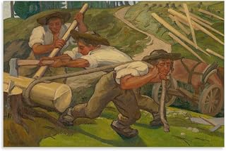 Lumberjacks Painting by Jozef Hanulaインテリアデザインのポスター、家の装飾の美学、部屋の新しい家の贈り物12x18inch Unframe-style