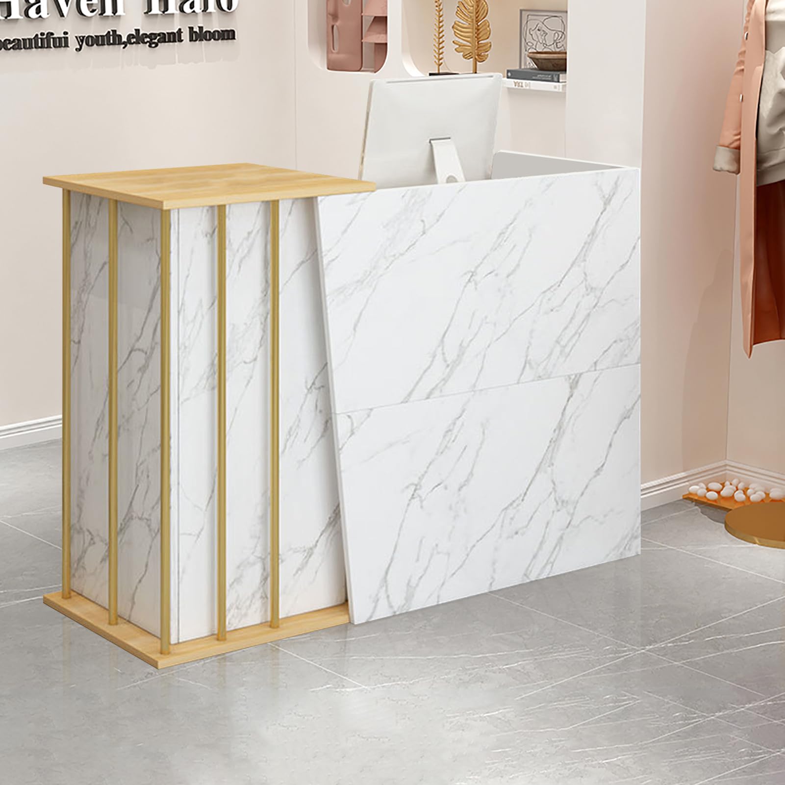 GAOXIAO Reception Estetica ad Angolo Banco Cassa, Reception Ufficio Banco Bar Bancone Reception Bancone Cassa Negozio, Reception Parrucchiere, Reception Cassiere in Legno B 120 cm