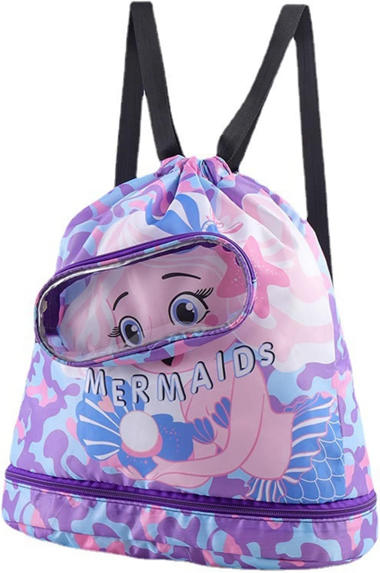 ARNUAETY Mermaid Drawstring Backpack For Children,Girls,Beach Swimming Backpack Water Resistant,Travel Drawstring Bag with Shoes Compartment,Gift for little ones
