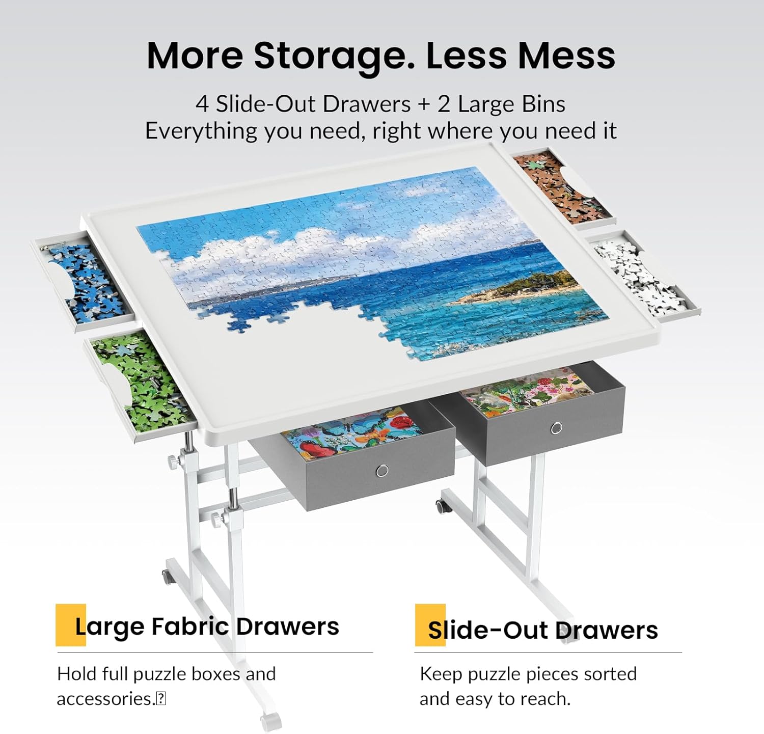 ALL4JIG 1500 Piece Light-Weight Adjustable Tilting Plastic Jigsaw Puzzle Table for Adults, 35"x26" Multi-Functional Puzzle Board with 4 Drawers & Protective Cover, 45-Degree Any-Angle Tilt