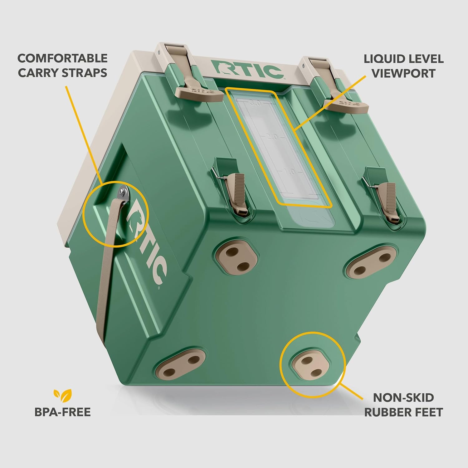 RTIC Halftime Water Cooler Portable Carrier Container, Drink Beverage Dispenser, Stackable with 2 Taps, Bottleless, BPA-Free, for Sports, Camping, BBQ, Parties, Picnic, & More, Sage
