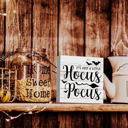 Miniatura 6 de Letrero rústico de madera con texto en inglés "It's Just A Little Hocus Pocus", letrero de madera para Halloween, bonito letrero de otoño,