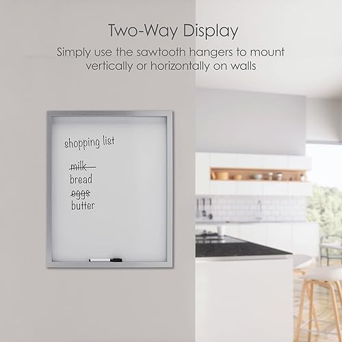 Miniatura 4 de Mikasa Pizarra blanca enmarcada plateada, incluye 1 marcador, plateado, 21 x 17 x 1.5 pulgadas