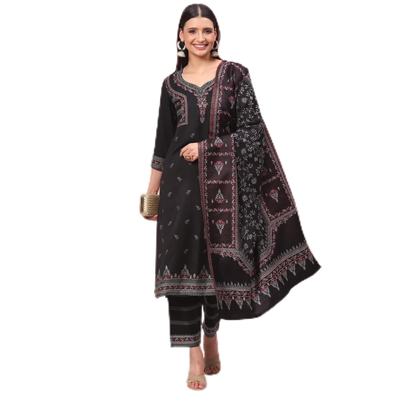 rangriti Black Art Silk Straight Suit Set For Women-picture-6