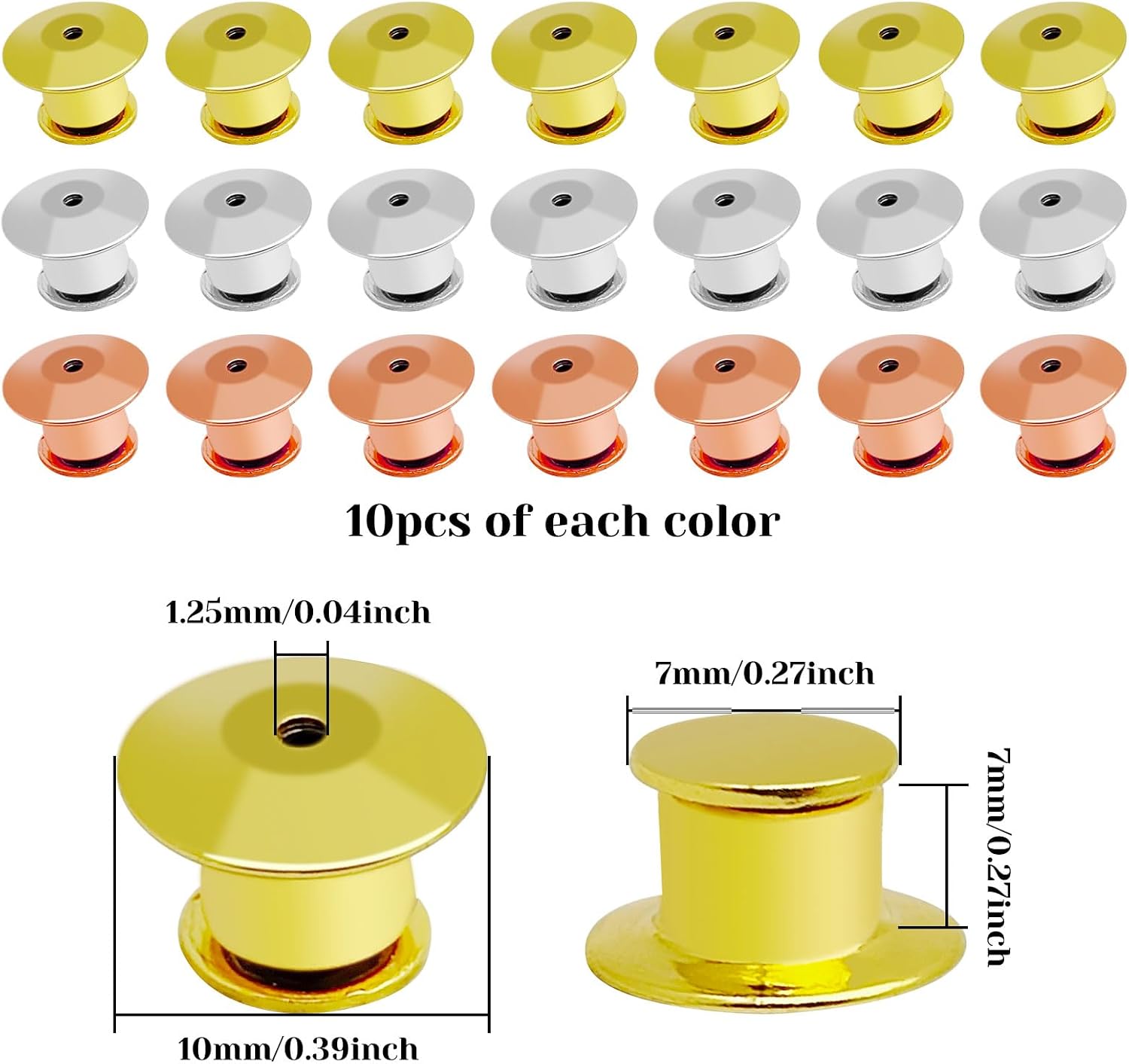 30pcs Metal Locking Pin Backs, Pin Locks Keeper Clasp, Locking Pin Keeper Clasp Metal Pin Backing for Brooch Enamel Lapel Pin Lock DIY Crafts (Gold, Silver, Rose Gold)