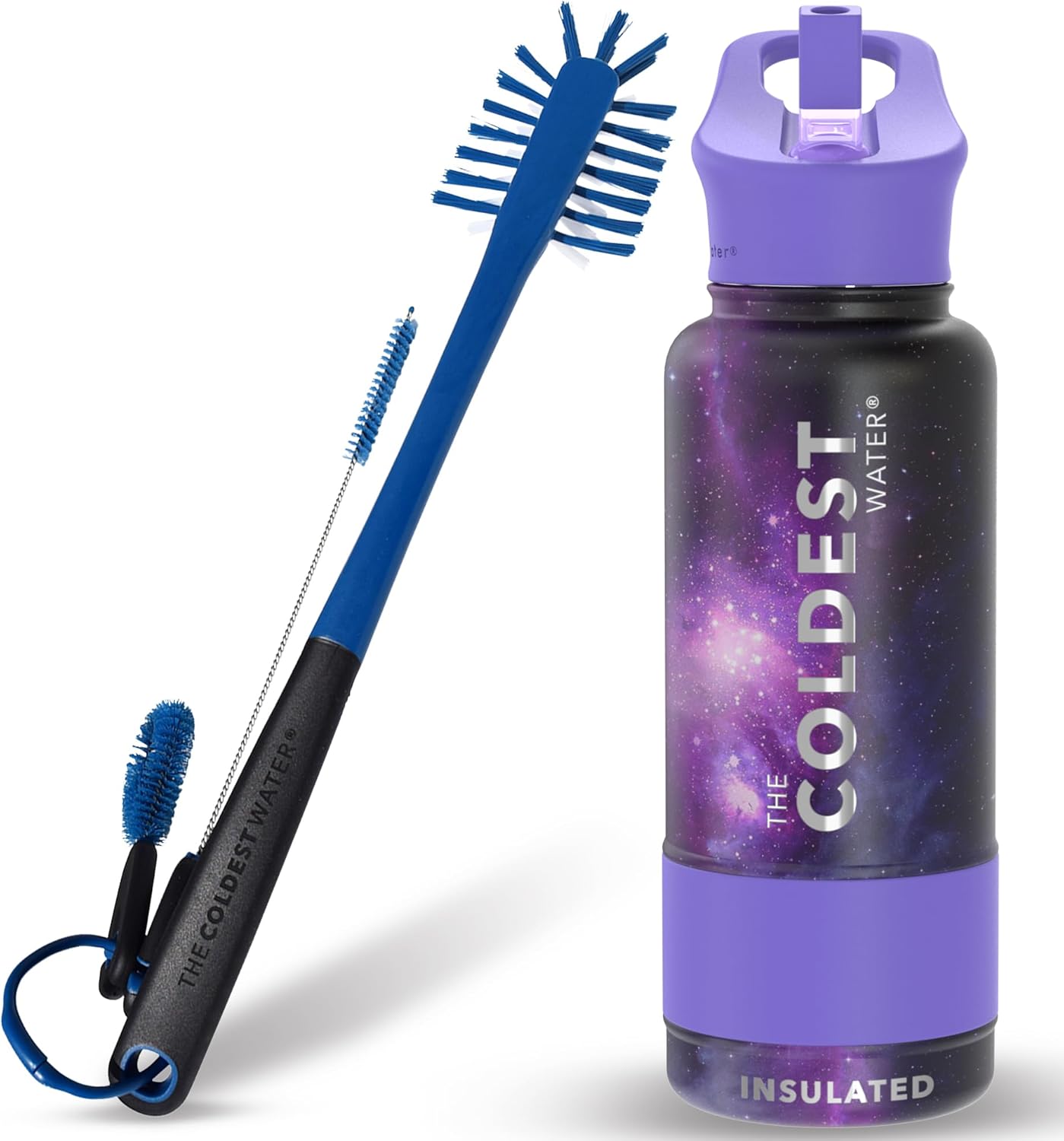 Coldest Sports Water Bottle with Straw and Water Bottle Brush with long handle - 3 in 1 Cleaning Kit